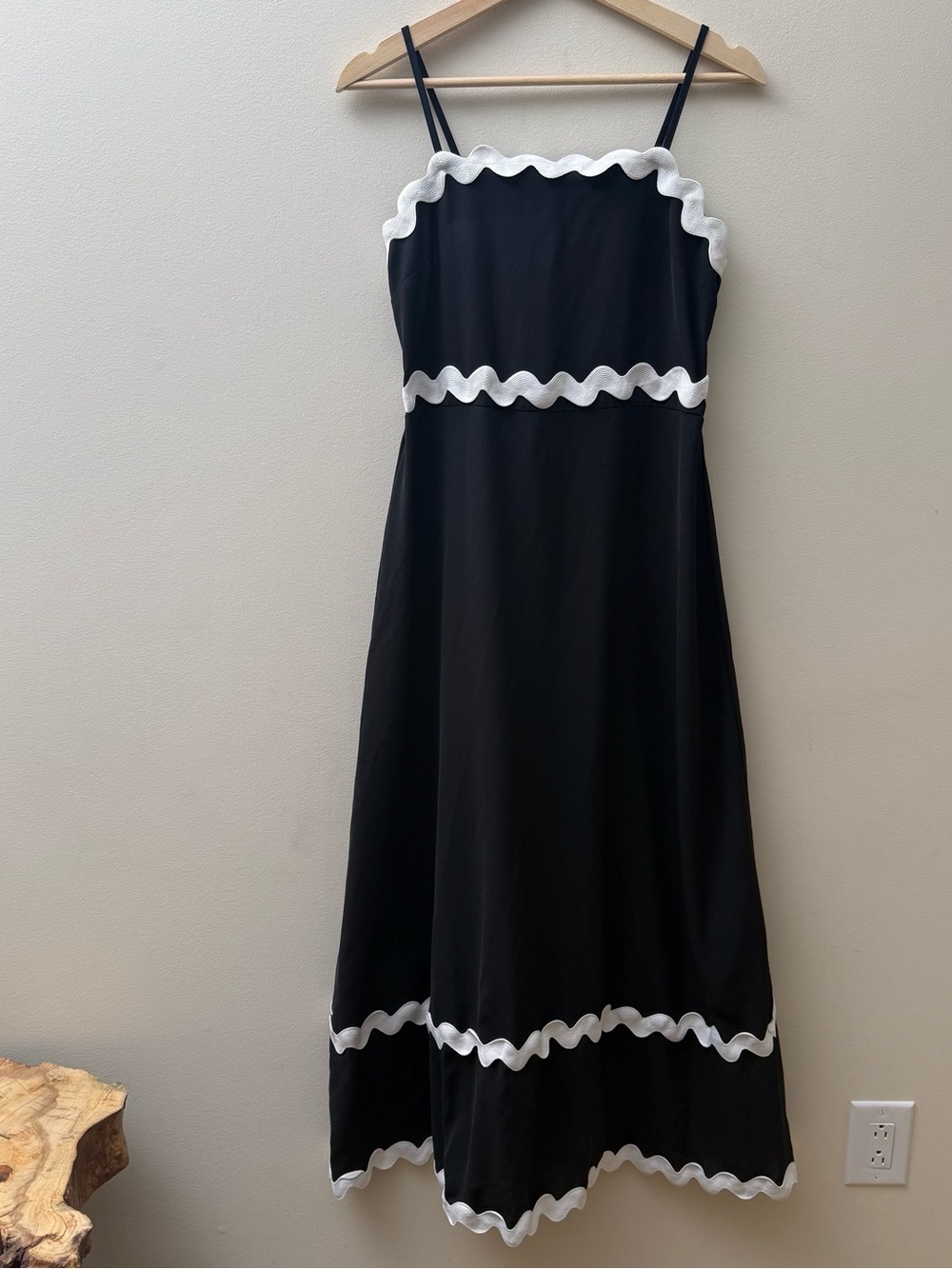 Black Midi Dress with White Scalloped Edge